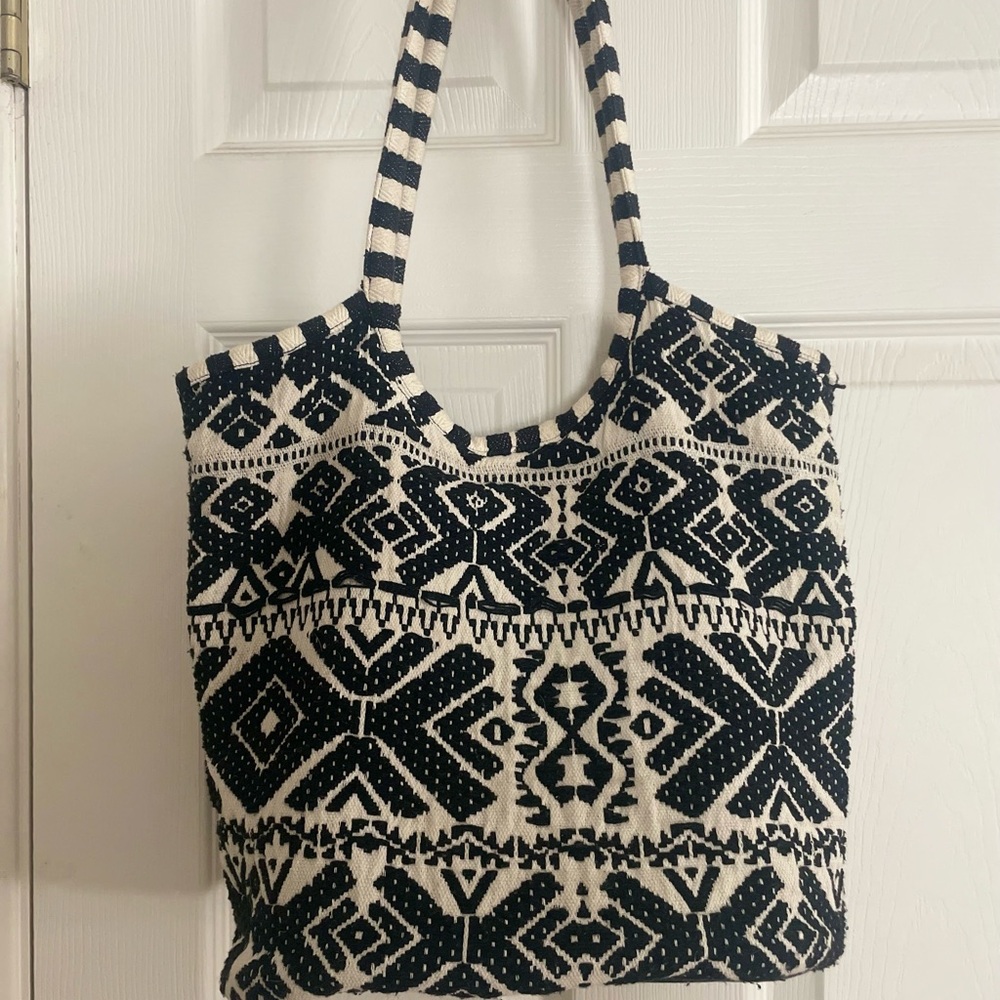 Black and cream Geometric Boho Shoulder‎ Bag